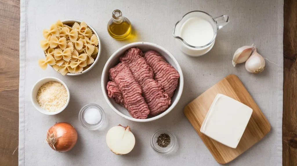 Creamy Beef and Bowtie Pasta