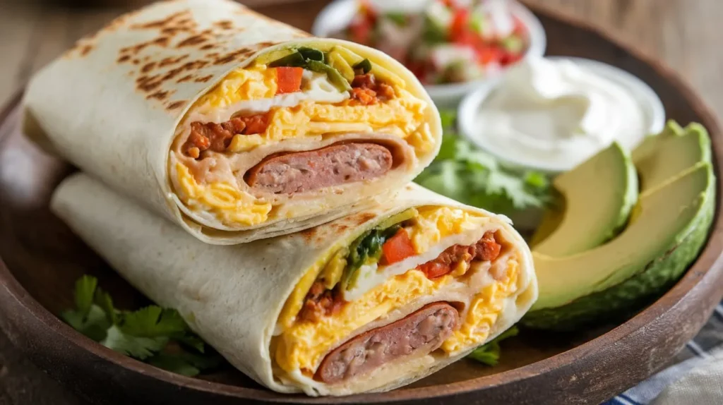 Cheesy Sausage Breakfast Burritos