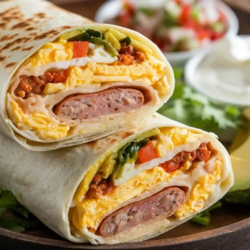 Cheesy Sausage Breakfast Burritos