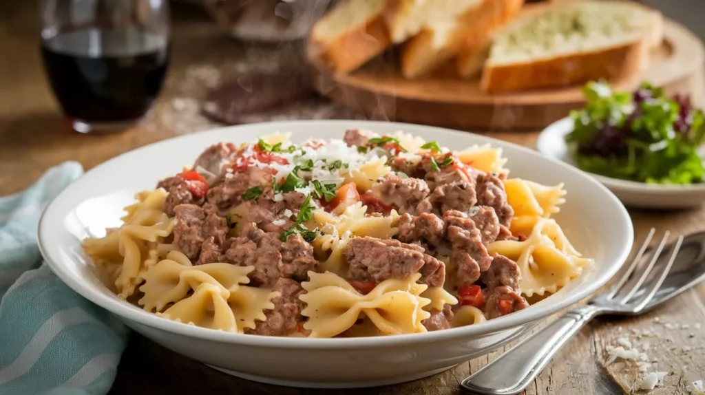 Creamy Beef and Bowtie Pasta