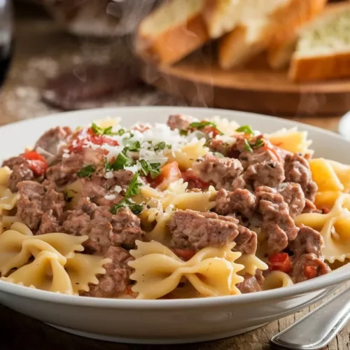 Creamy Beef and Bowtie Pasta