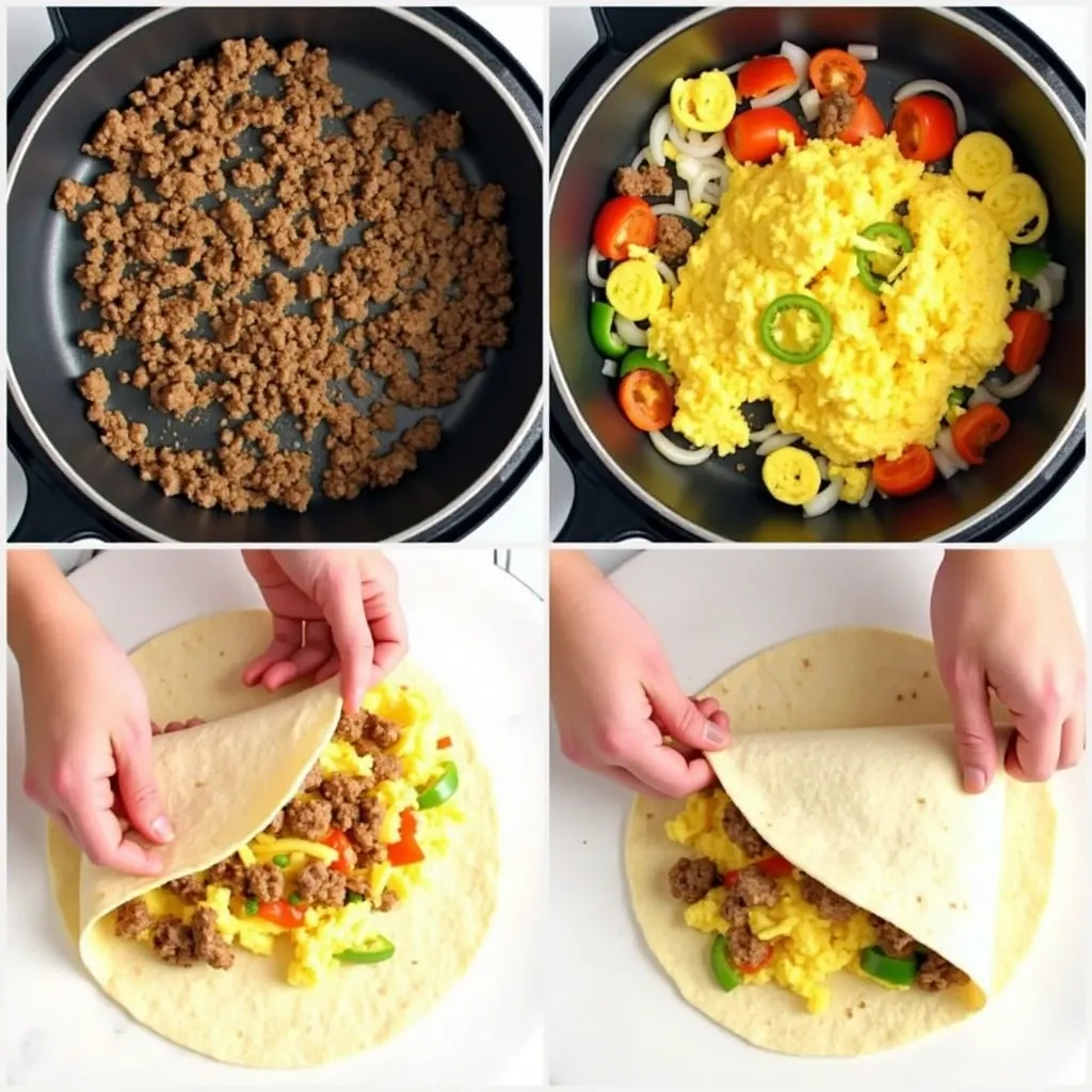 Cheesy Sausage Breakfast Burritos