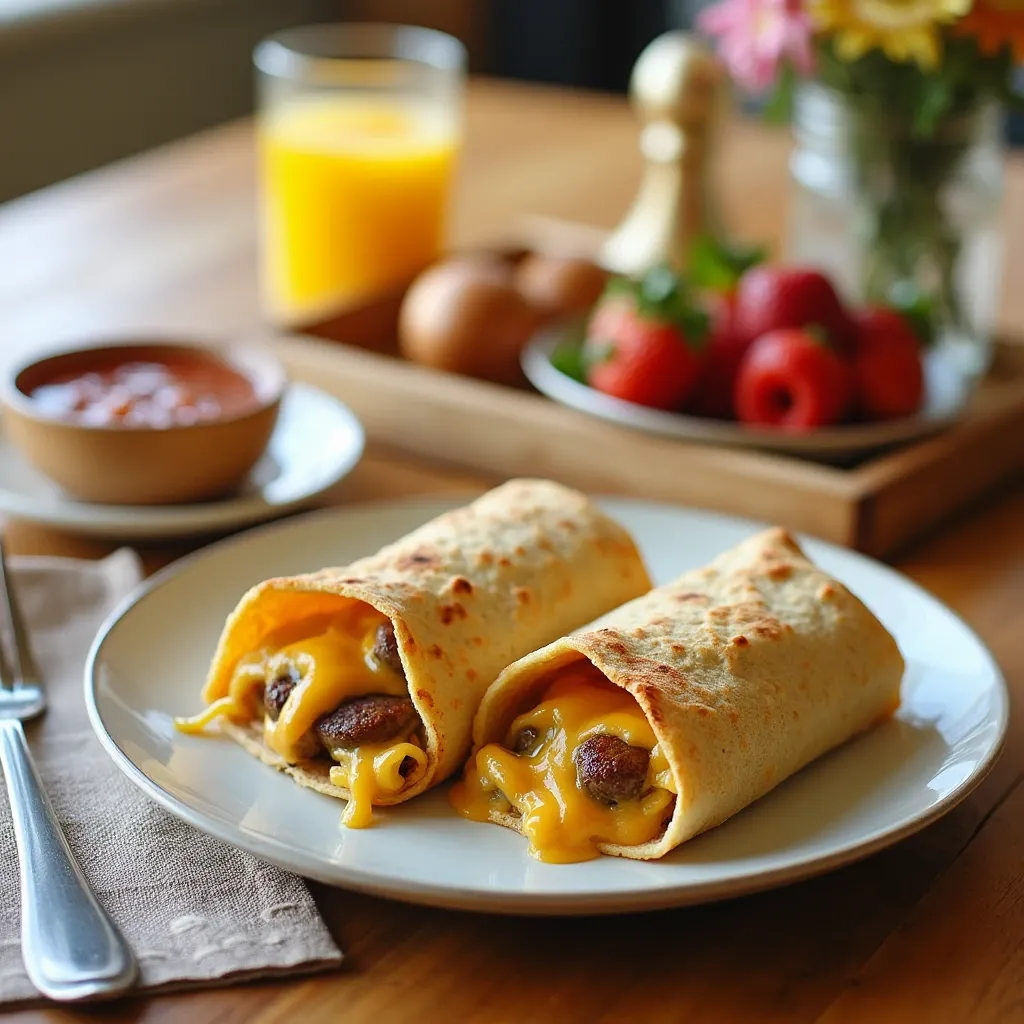 Cheesy Sausage Breakfast Burritos