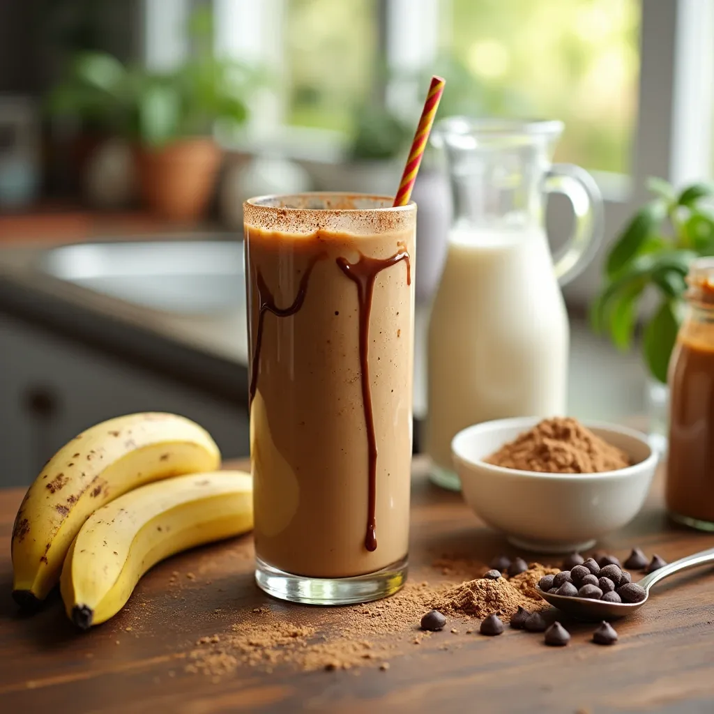 banana peanut butter and chocolate smoothie